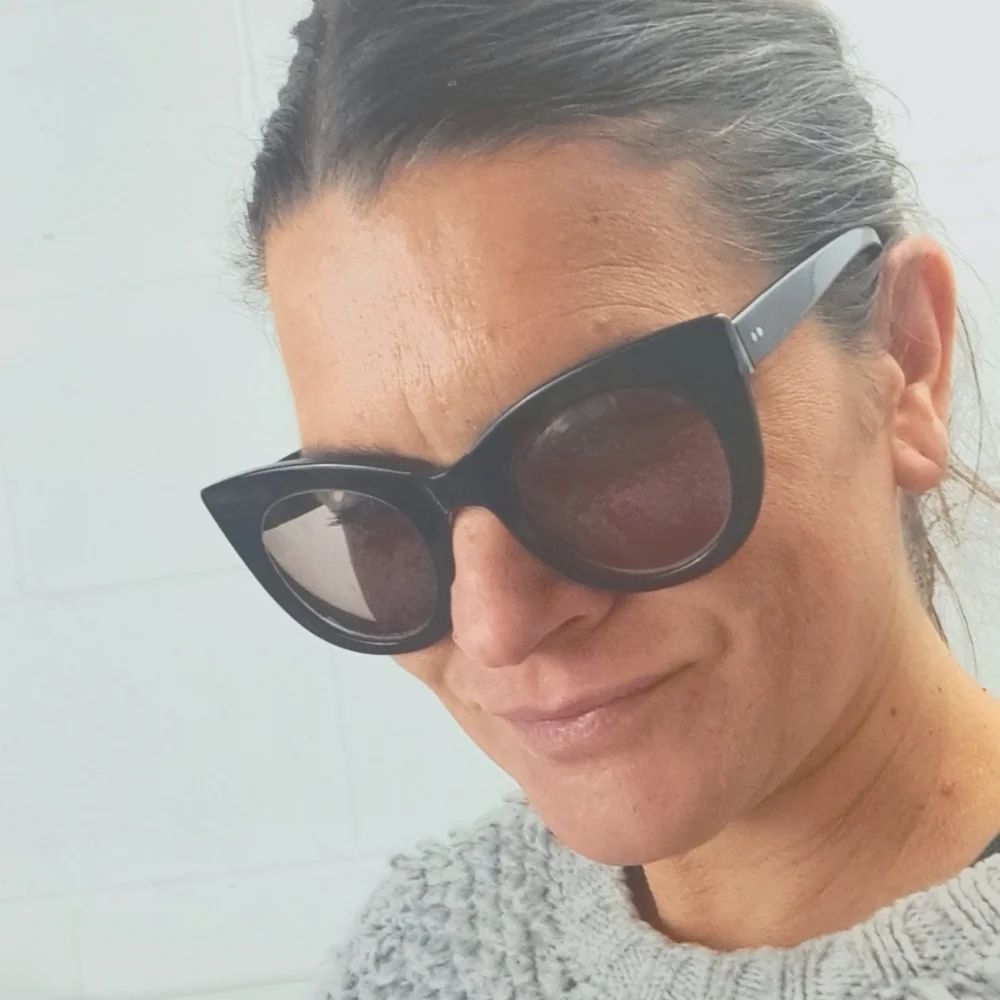 Kirby Cross chunky cat eye black sunglasses with Versace case
